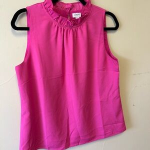 J. Crew Vibrant Pink Ruffle Neck Blouse